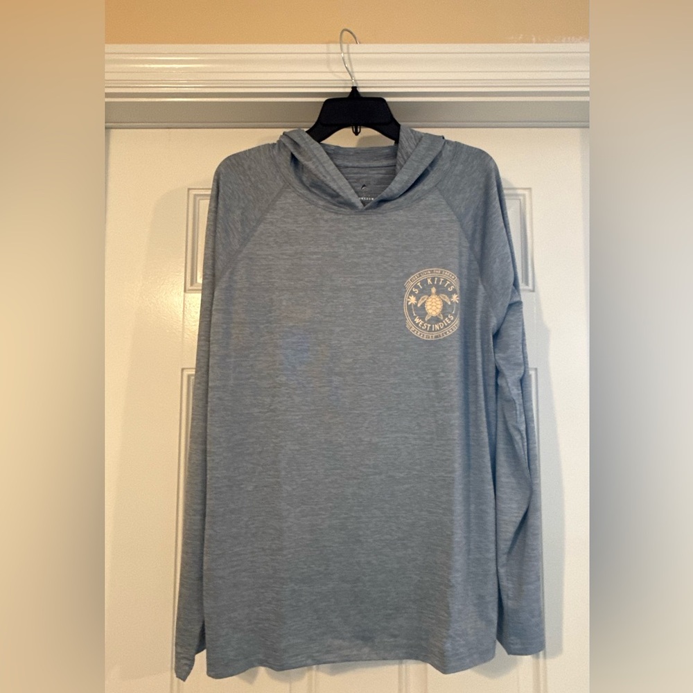 Light Blue Hooded Long Sleeve Tee with Chest Logo
